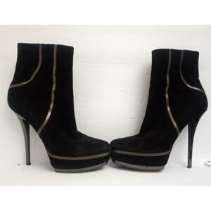 Gucci Black Suede Leather Platform Ankle Boots ~ Silver Zipper Trim Sz EU 38.5